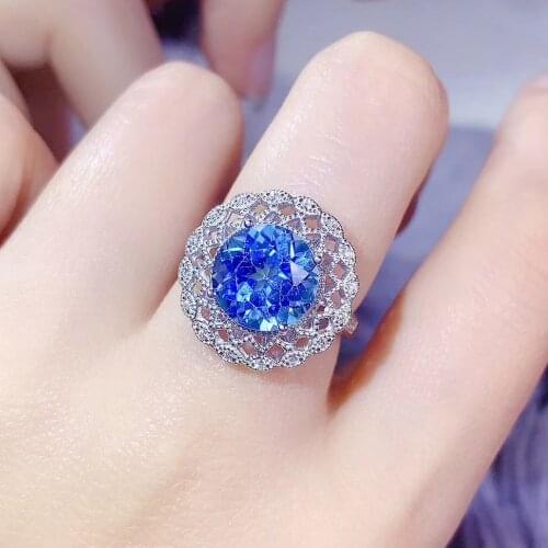 CoLife Jewelry Luxury Silver Ring 10mm Natural Topaz Ring for Party 925 Silver Topaz Jewelry Brithday Gift for Woman