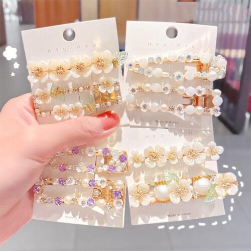 Woman Exquisite Spring Floral Hairpins Elegant Pearl Flower Crystal Hair Clips Women Hair Accessories Hairgrip Barrette Ornament