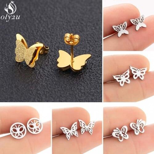 Korean Cute Frosted Butterfly Stud Earings Girls Exquisite Stainless Steel Animal Earrings for Women Kids Summer Jewelry Earring