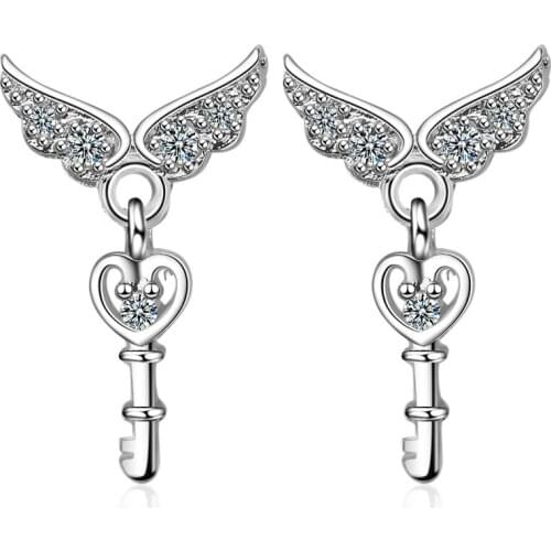 Simple Angel Wings Shape Key Zircon Earrings For Women Silver Color Earrings