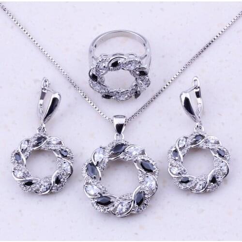 High Quality Black Crystal & White AAA Zircon Jewelry Sets For Women Party Fashion Jewelry J0006