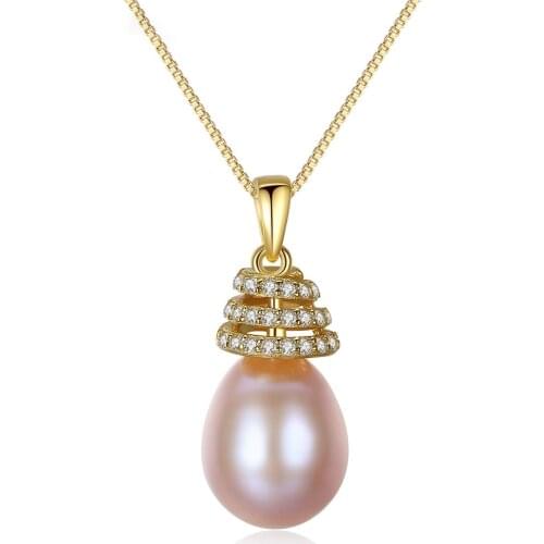 MetJakt S925 Sterling Silver Freshwater Pearl Fashion Simple Atmosphere Womens Pendant Necklace