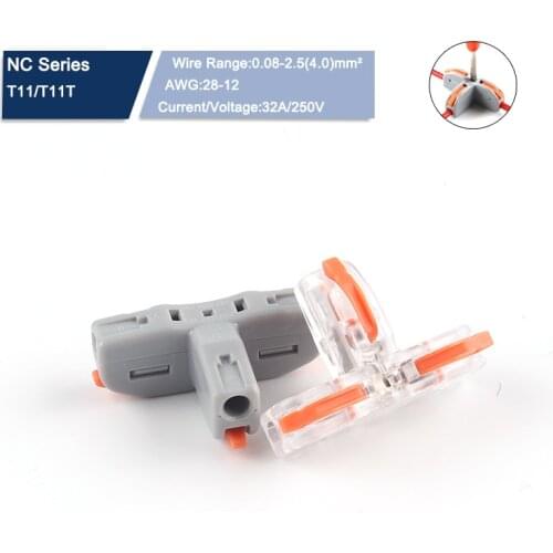 10 PCS T-Type Universal Compact Push-in Quick Wire Connector Quick Distribution Terminal Copper Clip Home Main Power splitter