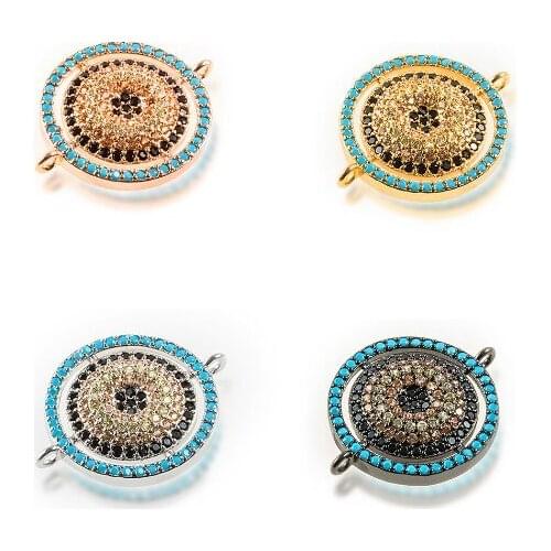 17*22mm Turkey Evil Eye crystal micro pave cz zircon cubic zirconia beads DIY Copper necklace charm bracelet connectors etg53