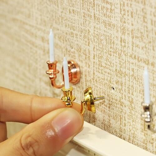 2Pcs 1/12 Doll House Miniature Candle Wall Decoration Simulation Candlestick Model Mini Furniture Toy Dollhouse Accessories