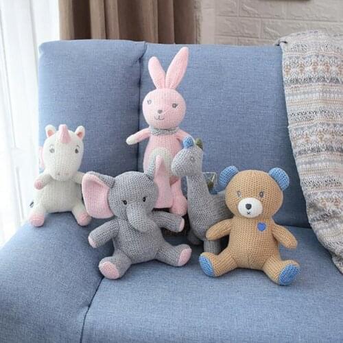 2020 Cute Creative Stuffed Animals Toy Knitted Animal Doll Baby Comfort Rattle Doll Gifts For Kids Children Boys Girls
