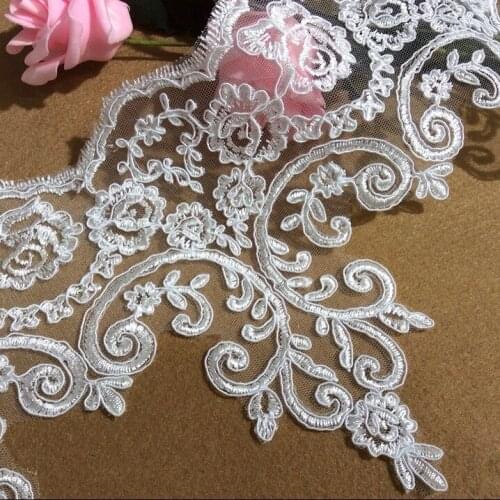 3Yards /Lot width 21cm upscale off white car bone lace headdress wedding dress handmade DIY fabric