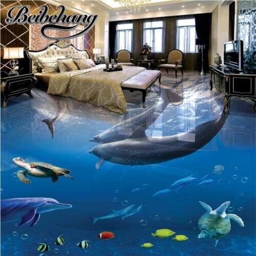 Beibehang Floor Custom 3D Bathroom Floor Wallpaper Underwater World Dolphin Waterproof 3D Floor Fresco Photo Wallpaper Wall 3d