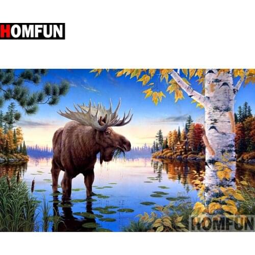 HOMFUN Full Square/Round Drill 5D DIY Diamond Painting "Animal moose" Embroidery Cross Stitch 5D Home Decor A14254