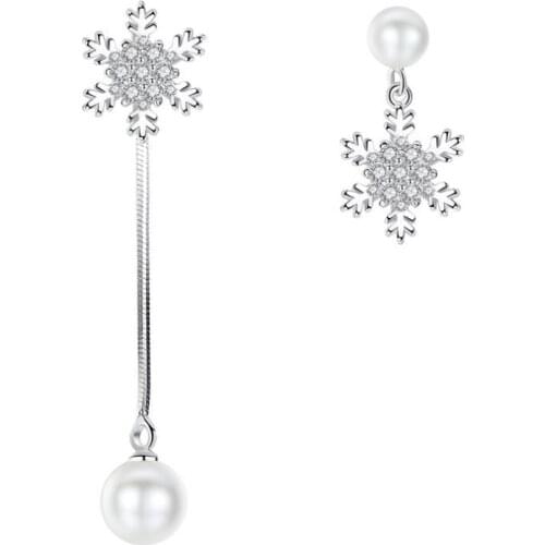 Asymmetrical temperament fringed long earrings zircon snowflake stud earrings