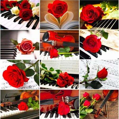 AZQSD Diamond Painting Rose Piano Full Square Rhinestone Picture Diamond Embroidery Flower Mosaic Wall Decoration Gift Kits