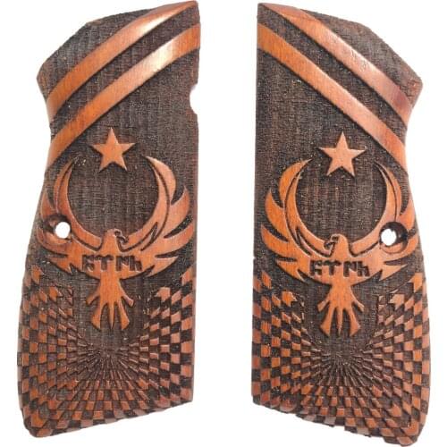 Belgium Browning 14 Compatible Turkish Written the Moon the stars and Eagle Pattern Laser Cut Red Wooden Grip
