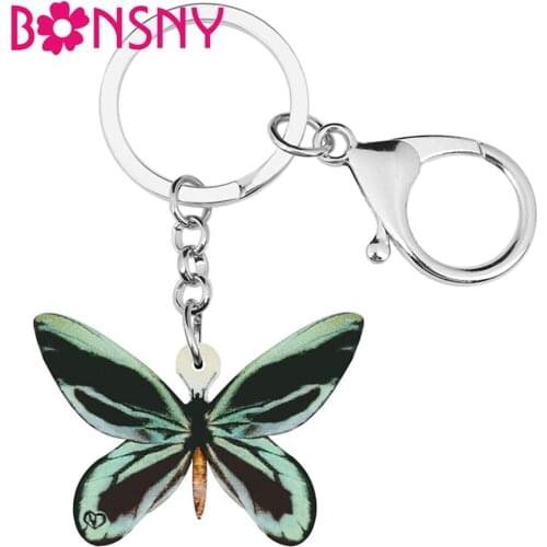 Bonsny Acrylic Queen Alexandras Birdwing Butterfly Keychains Cute Animal Keyring Jewelry For Women Girls Friends Novelty Gift
