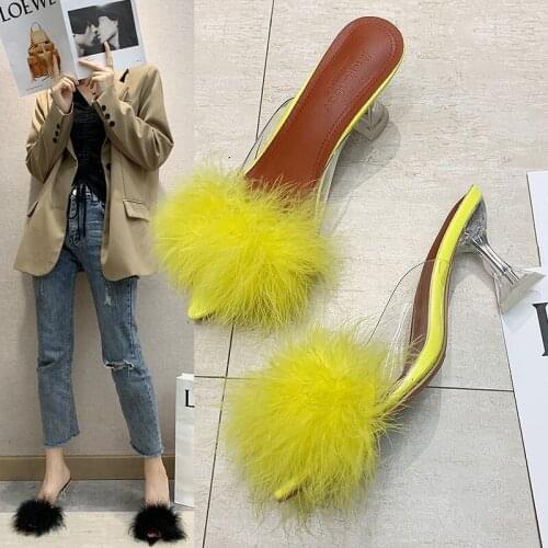 High Sexy Feather Heels Fashion White Bling Summer Sandals Open Toe Funny Women Shoes Stripper Heels Fetishшлепки женские летние