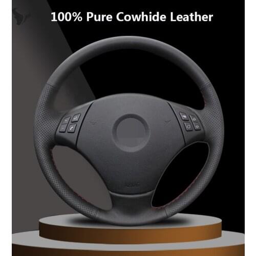 Black Genuine Leather Steering wheel cover for BMW E90 320d 320i 325i 330i X1 320 318i 328xi 2007