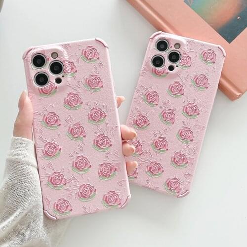 LACK Phone Case Cute pink Rose floral For iphone 12 11 Pro Max XR X XS 7 8Plus 12mini Cases Soft Silicone Anti Knock Back Cover