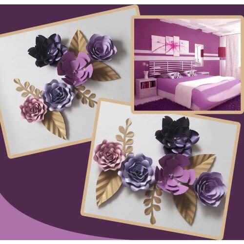 DIY Purple Giant Paper Flowers Backdrop Artificial Handmade Flower 5PCS+Leaves 5PCS Wedding & Party Deco Home Decoration Video