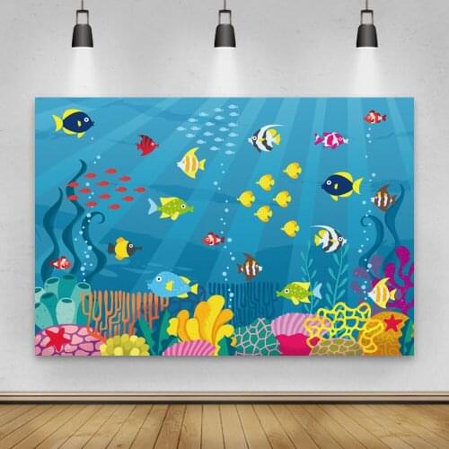 Laeacco Fairytale Underwater World Sea Fish Baby Shower Cartoon Birthday Photo Backdrop Photography Backgrounds For Photo Studio