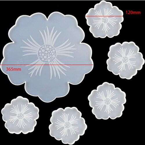 Flower Shape Tea Tray Coaster Mould Set DIY Hand Art Crafts Resin Dish Mat Silicone Mould Making Supplies