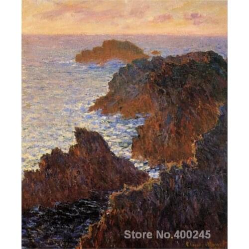 Art oil Painting for Living room Rocks at Belle Ile Port Domois by Claude Monet Hand painted High quality