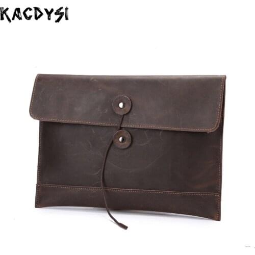 KACDYSI Original Handmade Vintage Mens Envelope Package Genuine Leather Retro Briefcase Luxury Handbag Tablet Document Case Bag