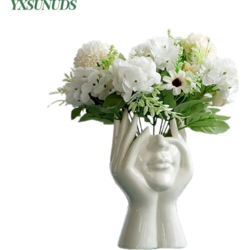 Ceramic Human Face Flower Art Vase Creative Portrait Vase Home Decoration Sculpture Crafts Human Head Statue Ornament Dropship