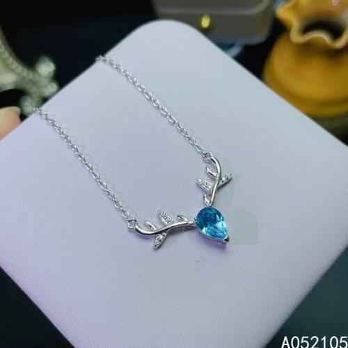KJJEAXCMY fine jewelry 925 sterling silver inlaid Natural blue topaz Women fresh popular deer gem pendant necklace chain support