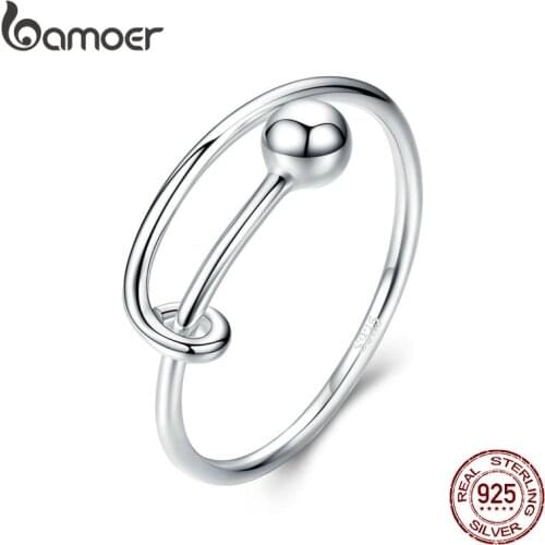 BAMOER Adjustable Rings for Women 925 Sterling Silver Rings Round Bead Minimalist Finger Ring for Size 6 7 8 Fine Jewelry SCR520