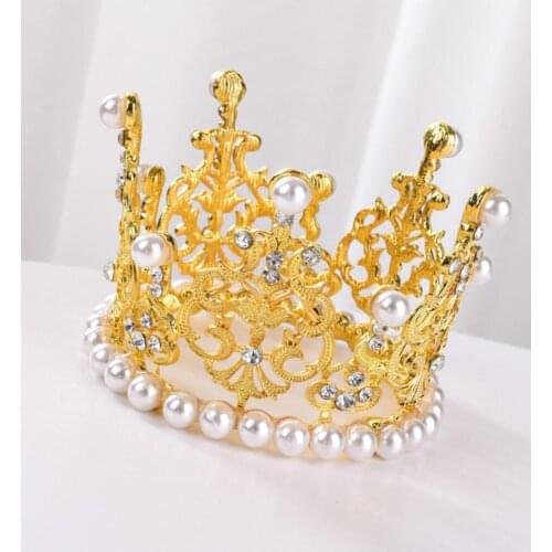 8.5cm Faux Pearl Crystal Crown Decoration Ornament Princess Wedding Birthday Party Baking Cake Decor