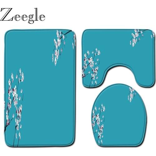 Bath Mat Simple Pattern 3pcs Bathroom Mat Set Anti-slip Bathroom Carpet Toilet Seat Cover Mat Absorbent Toilet Pedestal Rug