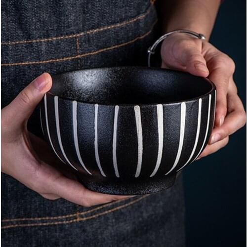 Japanese style creative simple black frosted ceramic rice bowl eating bowl home deep dish disc Western dinner plate dessert