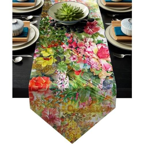 Summer Colorful Flowers Table Runner For Wedding Hotel Party Table Runners Modern Cake Floral Tablecloth Home Decoration
