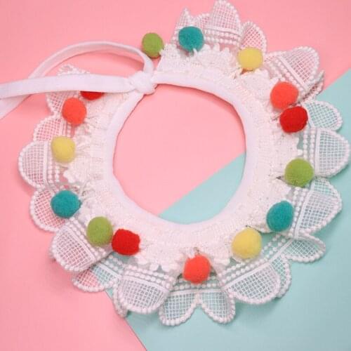 Kawaii Candy Fashion Dog Choker Necklace Lace Plush Ball Puppy Bibs Scarf Cat Accessories Sweet Kitten Bow for Yorkie Pomeranian
