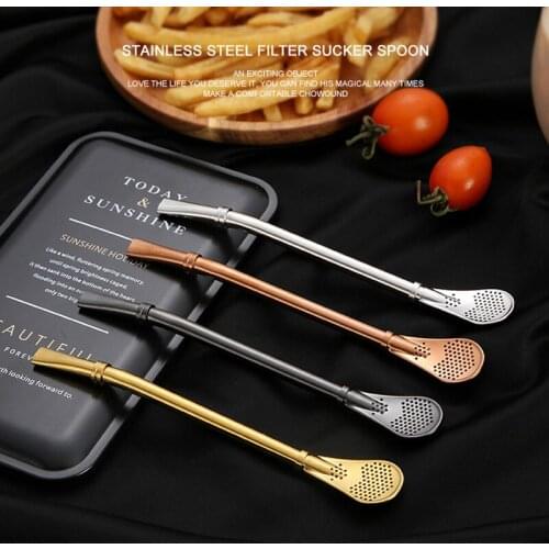 Stainless Steel Washable Drinking Straw Spoon Tea Filter Yerba Mate Straws Reusable Tea Straw Filter Sucker Spoon