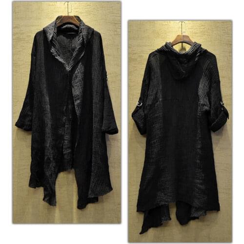 Men Cardigan Mens Windbreaker Translucent Linen Thin Trench Men Gothic Long Coat Jacket Stranger Things Mysterious Dustcoat