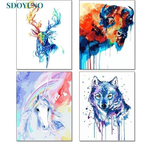 SDOYUNO 60x75cm DIY Oil Painting By Numbers Colorful Wolf Frameless Paint By Numbers On Canvas Animals Horse Home Decor Deer