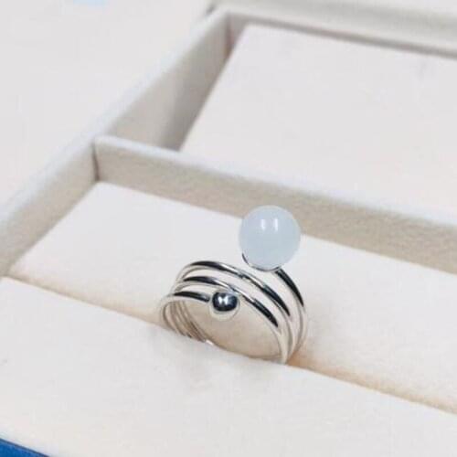 Real Natural 925 Silver White Round Jade Ring Three Layers Of For Woman Big Gemstone Fine Jewelry