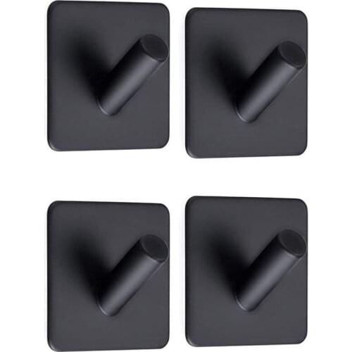 New 304 Stainless Steel Coat Hanger Black Towel Hook Rack Rail,Self Adhesive Hooks Square for Kitchen Bathroom Lavatory Closets