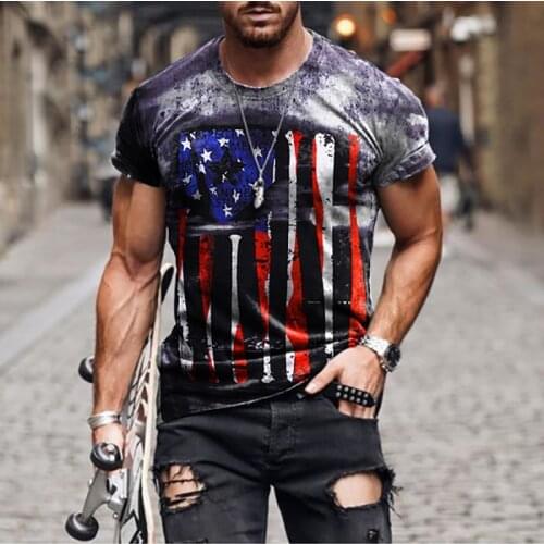 The Latest! ! ! Printed T-shirt, National Flag Pattern, Breathable Fabric, Retro Style, Cost-effective Summer T-shirt