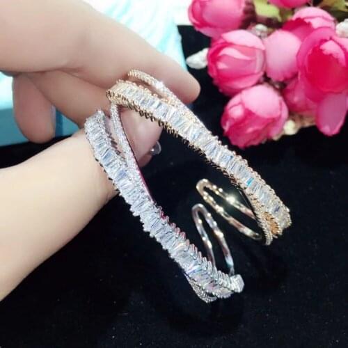 Top New Fashion Susenstone Cubic Zirconia Man and Women Baguette Bracelet Bangle Cuff Copper,Thick Bangle S0736