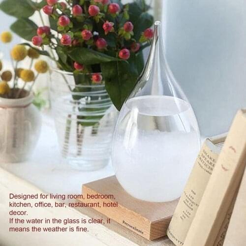 New Mini Desktop Droplet Storm Glass Bottle Weather Forecast Predictor Monitor Barometer With Wooden Base For Home Decoration