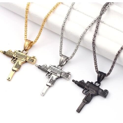 SUPREME Personality Trendy Brand Pistol Machine Gun Pendant with Accessories Necklace,iced Out Cuban Chain Jewelry