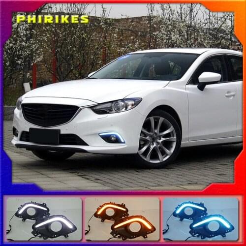 Turning Signal & Dimming style relay 12V LED car DRL daytime running lights with fog lamp hole for Mazda 6 Atenza 2014-2016