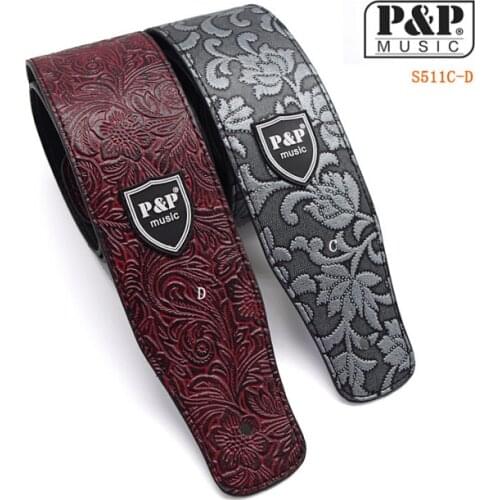 Comfortable Electric Guitar Strap PU Leather Embossed Printed Pattern Belt Acoustic Guitar Bass Musical Instrument Strap