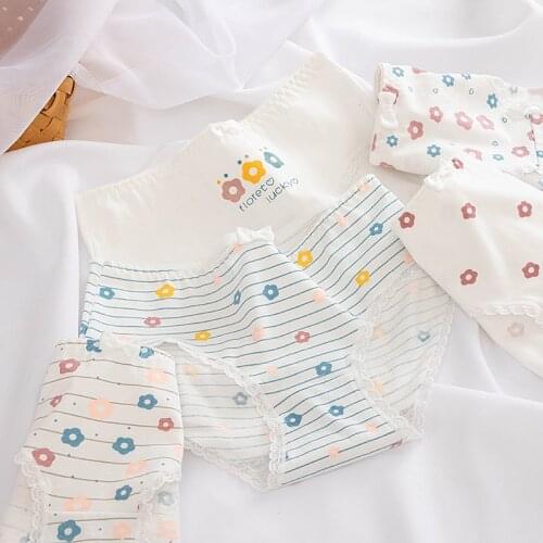 Sexy fresh flower striped Panties Cotton high quality Women white Knickers Fashion lady plant Briefs Underwear Female Lingeries