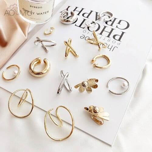 AOMU 2020 New Design irregular Without Piercing Geometric Round Ear Cuff Minimalist Cartilage Earrings for Women Men Jewelry