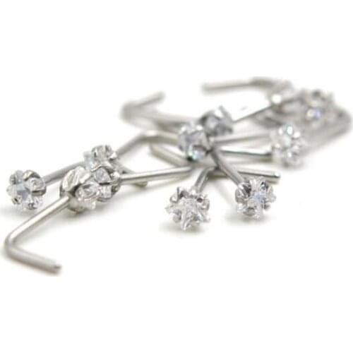 20G 0.8x7x3mm L Shape Stainless Steel Star Zircon Twist Screw Nose Ring Ear Cartilage Wrap Ring Tragus Earring Piercing Jewelry