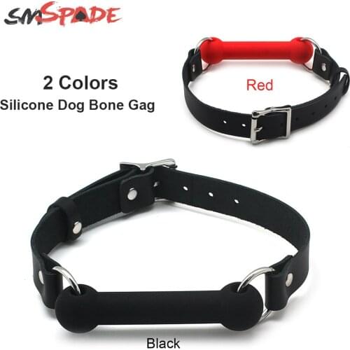 SMSPADE 2 Colors Bondage Boutique Leather and Silicone Dog Bone Gag for Women Men,Slave Couples Adult Sex Toy