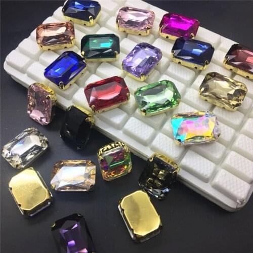 TopStone Sew on Rectangle Gold Claw Rhinestones Glass Crystal 13x18 10x14 18x25 mm Sew-on stone DIY Clothing Accessories
