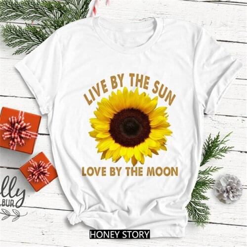 Letter Sun Moon Printed Loose O-neck Short Sleeve Elastic Stretched Tshirt Women Casual Fashion T-shirt Summer Tops,drop ship